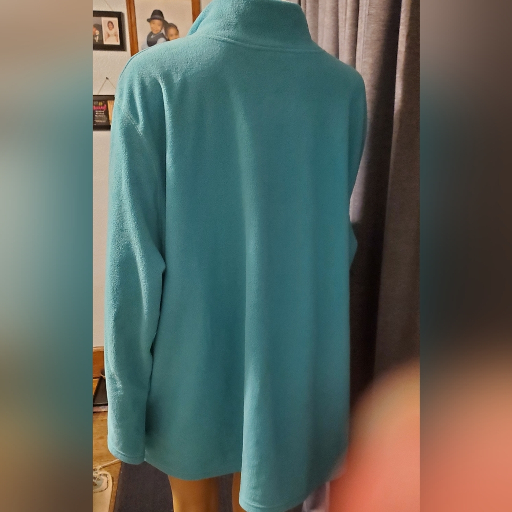 Woman Within brand size 3X, (30-32), teal blue, 1/4 zip pullover jacket. - Picture 2 of 3